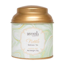 Load image into Gallery viewer, Divyntea Nettle Tea tin with mineral-rich dried nettle leaf herbal infusion