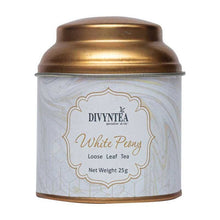 गैलरी व्यूवर में इमेज लोड करें, Divyntea White Peony Bai Mu Dan rare hand-picked white tea tin