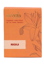 Load image into Gallery viewer, Divyntea Masala Tea box in orange packaging with traditional spiced chai blend illustration

