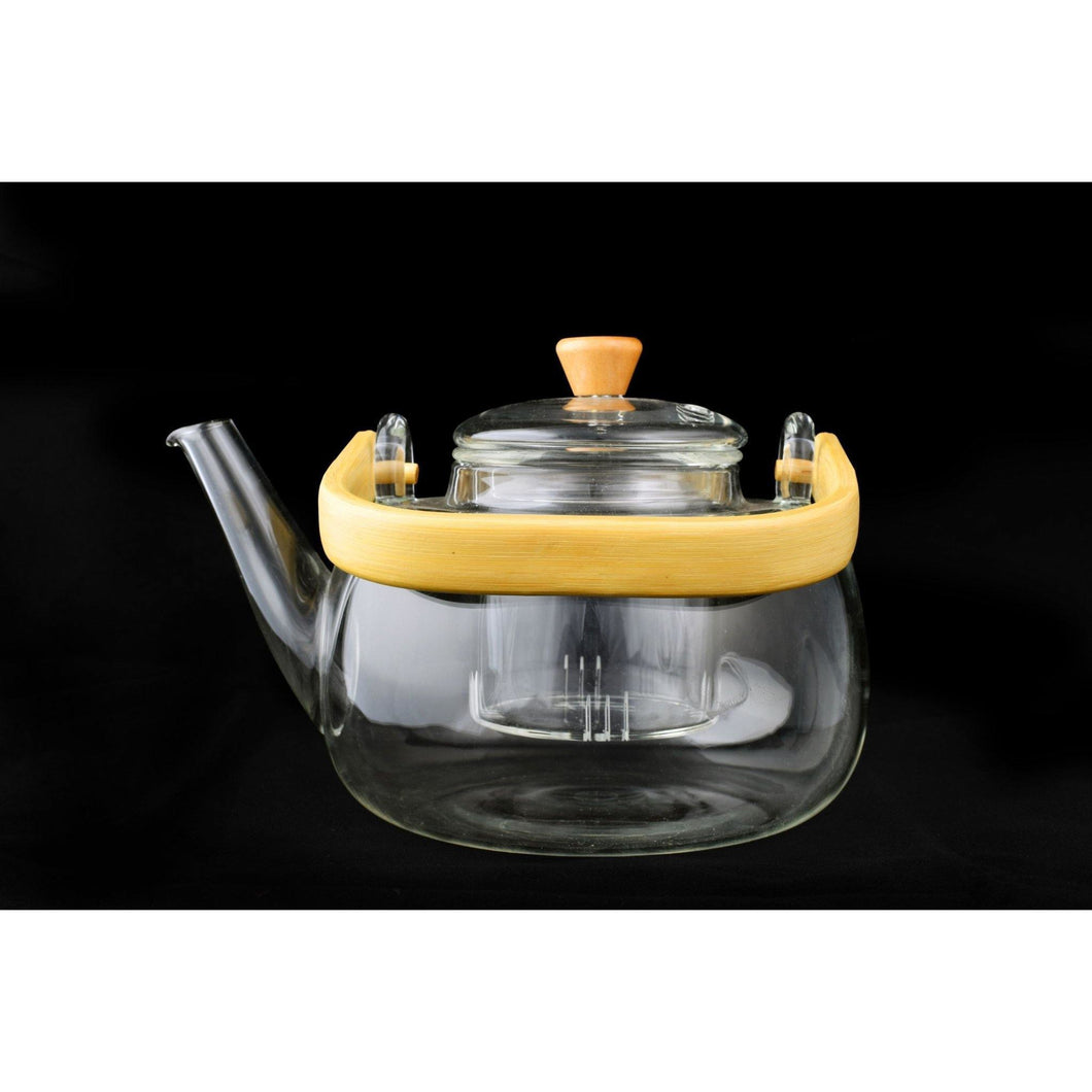 Sandy Brown Bamboo Glass Teapot